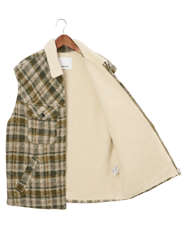 이자벨마랑남성 [ISABEL MARANT MEN] 카키 체크 울혼방 집업베스트 착용컷
