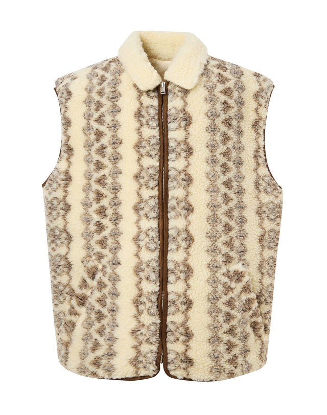 이자벨마랑남성 [ISABEL MARANT MEN] 크림 패턴 울혼방 집업베스트 착용컷