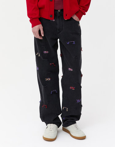 [ISABEL MARANT MEN] 블랙 데미지장식 면 데님팬츠