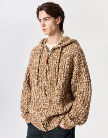 라이트브라운 울혼방 집업 가디건