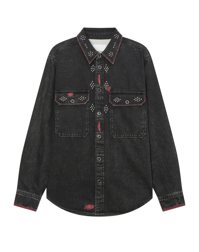 이자벨마랑남성 [ISABEL MARANT MEN] 블랙 스터드 면 데님셔츠 착용컷