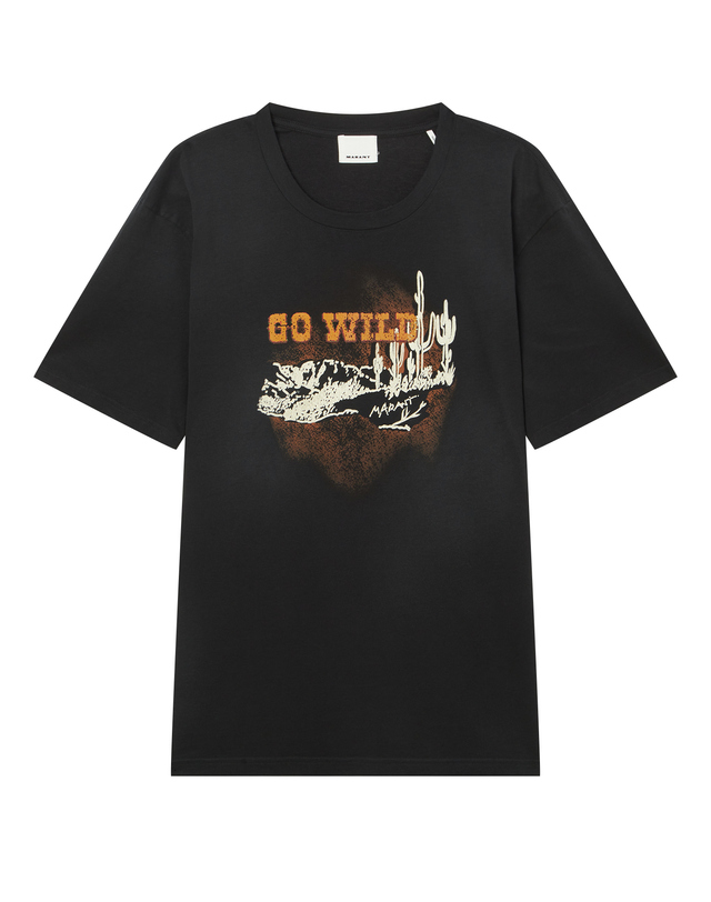 이자벨마랑남성 [ISABEL MARANT MEN] 블랙 프린트배색 면 반팔티셔츠 착용컷