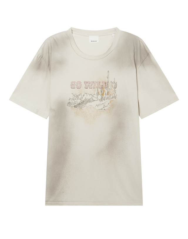 이자벨마랑남성 [ISABEL MARANT MEN] 베이지 프린트배색 면 반팔티셔츠 착용컷