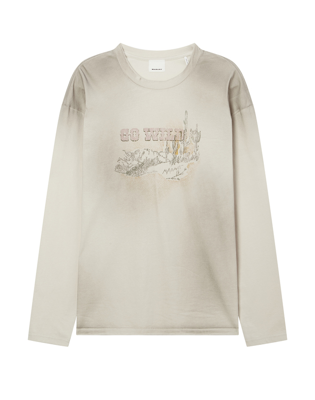 이자벨마랑남성 [ISABEL MARANT MEN] 베이지 프린트배색 면 긴팔티셔츠 착용컷