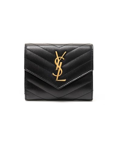 [SAINT LAURENT] 생로랑 퀼티드 컴팩트 3단 모노그램 반지갑 403943-BOW01-1000