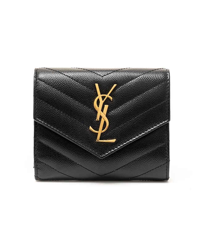생 로랑 [SAINT LAURENT] 생로랑 퀼티드 컴팩트 3단 모노그램 반지갑 403943-BOW01-1000 착용컷