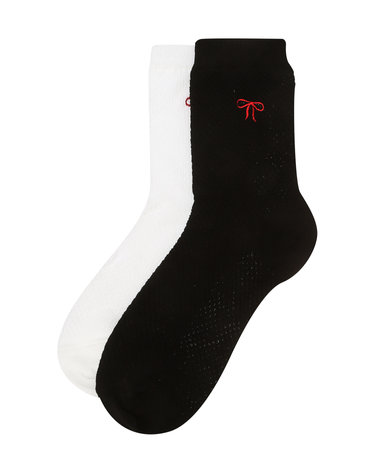 [시즌오프][중목양말] 여성 리본포인트 메쉬 중목양말 2종세트