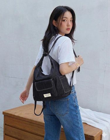 [젤라또] 다크네이비 데님 호보 겸 백팩