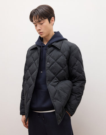 경량 립스탑 구스다운 카라 점퍼 - 블랙