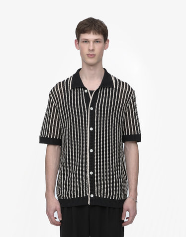 블랙 크로쉐 스트라이프 카라 가디건