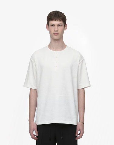 화이트 Ribbed 헨리넥 티셔츠