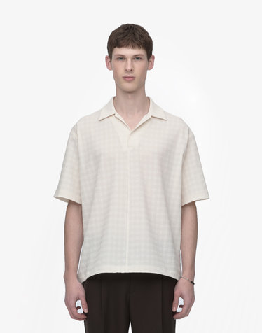 베이지 Brick pattern 카라 티셔츠