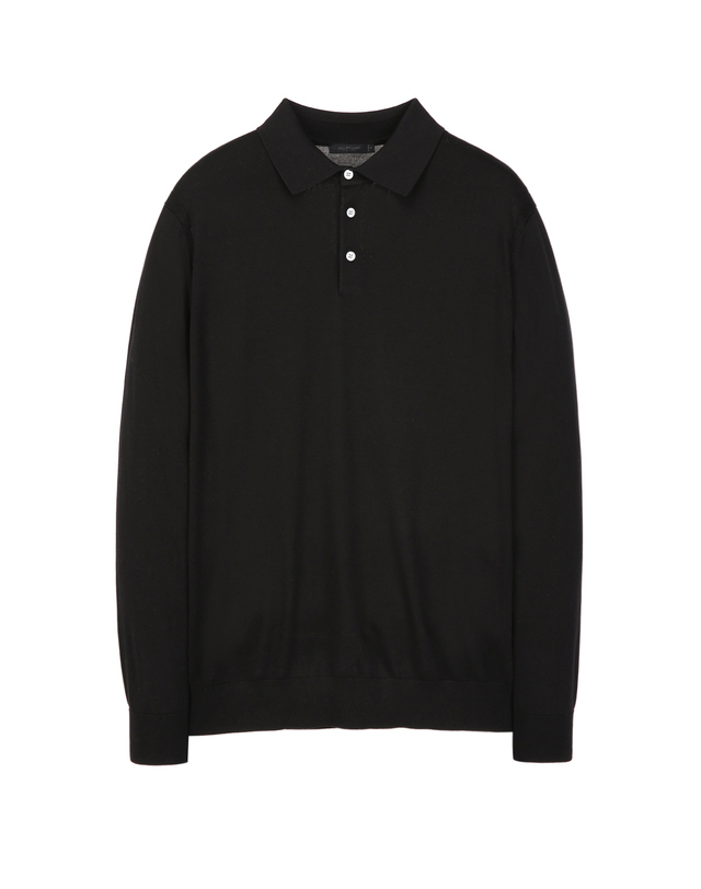 질스튜어트 뉴욕 남성 [ITALY YARN][THE TWILL] 실크 블렌드 카라 니트 - 블랙 착용컷