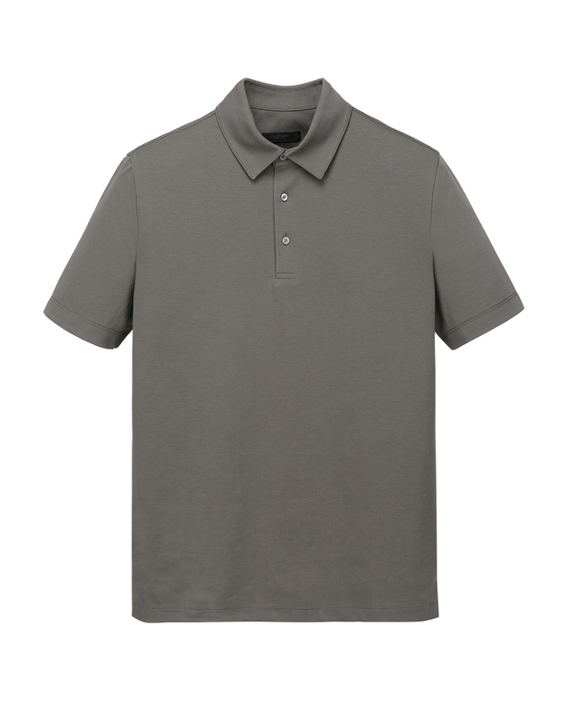 질스튜어트 뉴욕 남성 [GENTLE JERSEY] 다크그레이 반팔 카라 레귤러핏 티셔츠 진한 그레이 착용컷