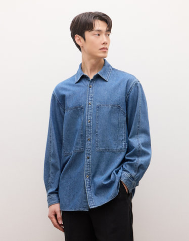 샴브레이 데님 롱슬리브 셔츠 - 블루