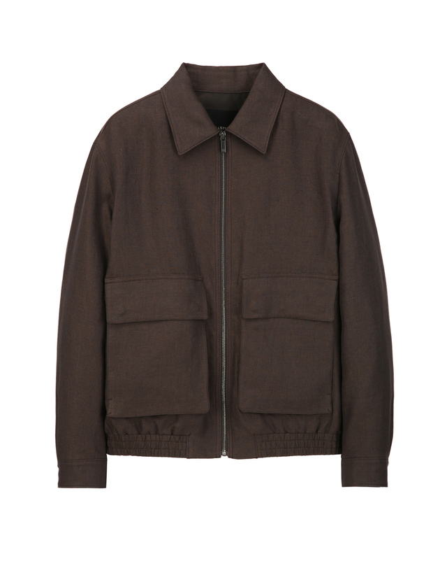 질스튜어트 뉴욕 남성 [THE TWILL] 린넨 아웃포켓 블루종 - 다크브라운 진한 브라운 착용컷