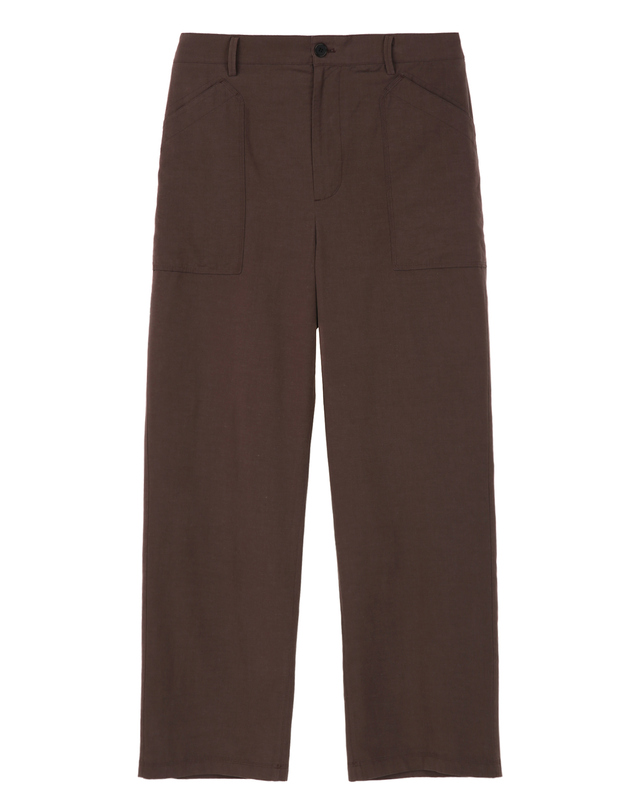 질스튜어트 뉴욕 남성 [WIDE-FIT] 린넨 블렌드 셋업 팬츠 - 브라운 착용컷