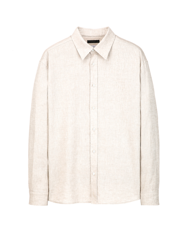 질스튜어트 뉴욕 남성 [THE TWILL] 내추럴 스트레치 린넨 100% 셔츠 - 라이트베이지 밝은 베이지 착용컷