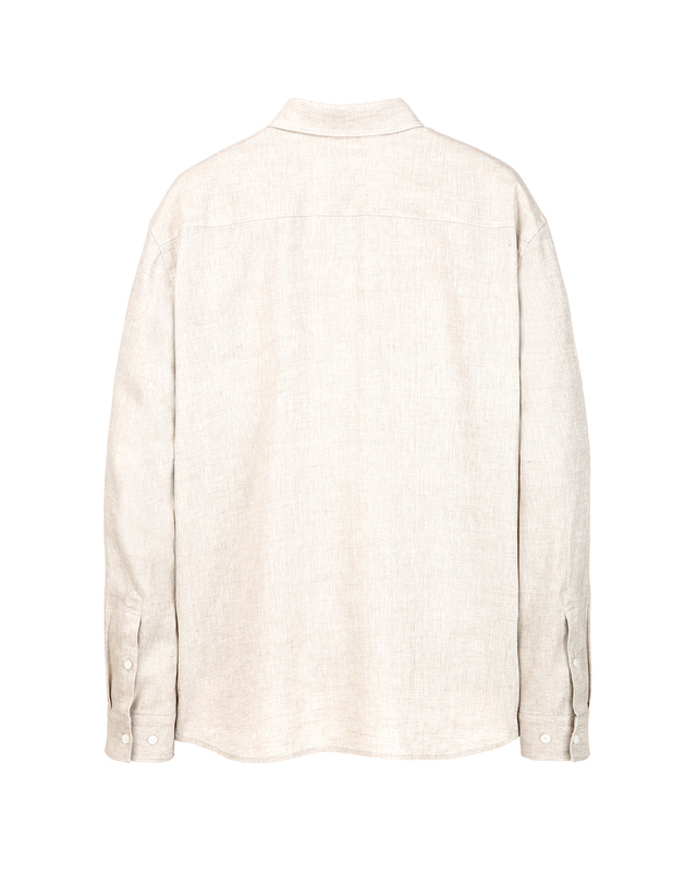 질스튜어트 뉴욕 남성 [THE TWILL] 내추럴 스트레치 린넨 100% 셔츠 - 라이트베이지 밝은 베이지 착용컷