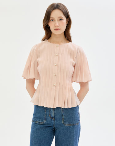 코랄 턱장식 반팔블라우스