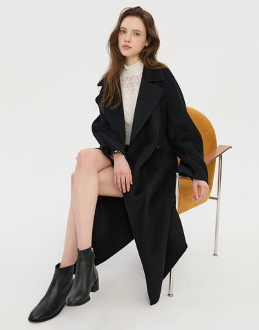 블랙 포켓 울캐시미어혼방 코트