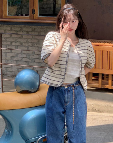 [백화점BEST]아이보리 스트라이프 코튼혼방 자켓