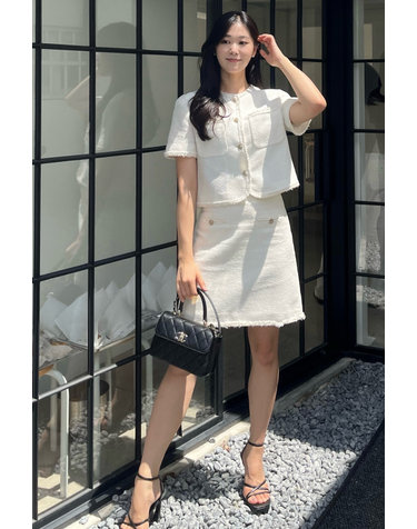 아이보리 글리터장식 코튼혼방 미니스커트