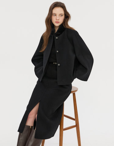[벨트SET] 블랙 벨티드 울캐시미어혼방 스커트