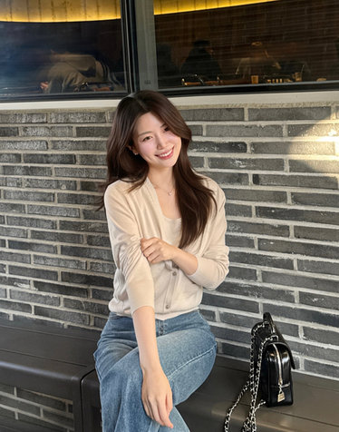 [인플루언서PICK]핑크 단색 울혼방 가디건