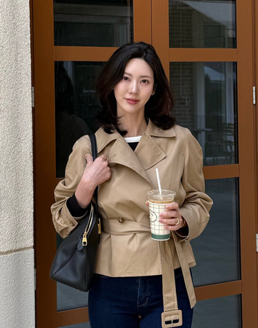 [시즌오프][인플루언서PICK]베이지 단색 코튼 하프코트