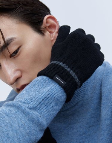 블랙 그레이라인배색 울캐시혼방 스마트터치 남자장갑