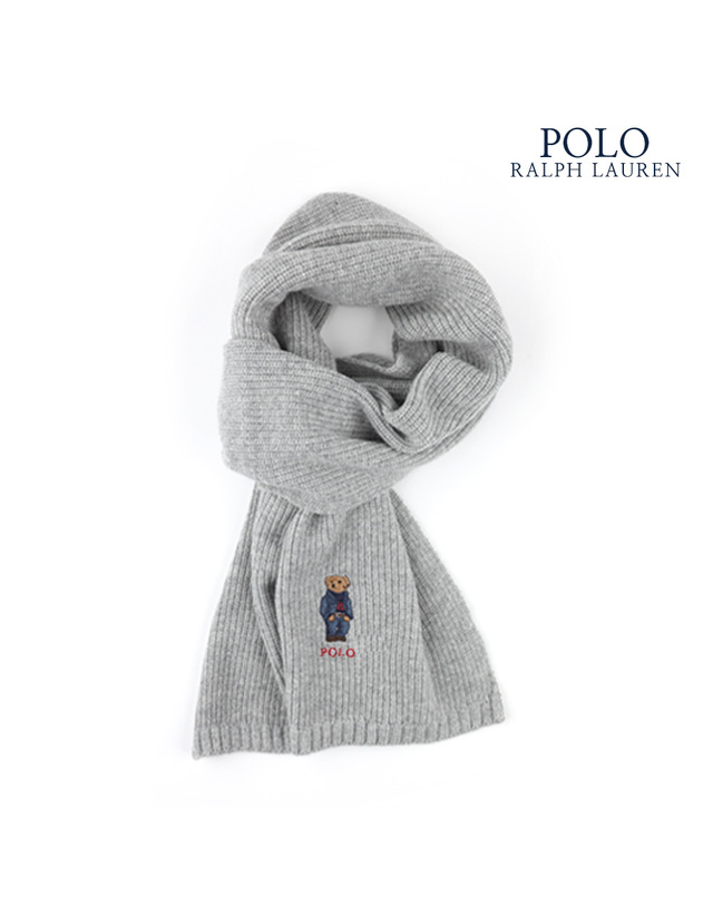 폴로 랄프로렌_캡 폴로 랄프로렌 데님 진 베어 자수 울 머플러 그레이헤더 PC1269-032 착용컷