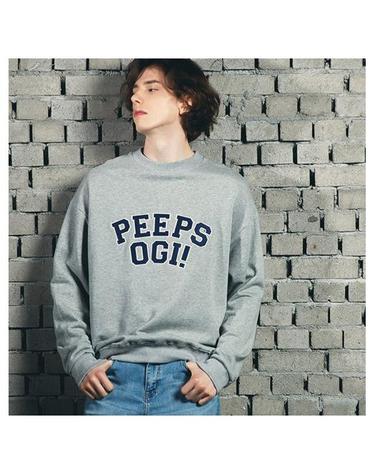 [핍스] PEEPS Elbow patch crewneck(grey)_핍스 맨투맨