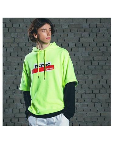 [핍스] PEEPS Layered hoody(neon green)_핍스 후드티