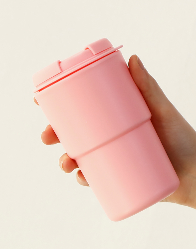 비프로젝트 바른락 콜릭 더블 월 텀블러 350ml (무인쇄-핑크) 착용컷
