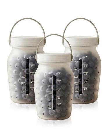 바른락 실리콘 보관 밀폐용기 대용량 1500ml 손잡이형 3개입