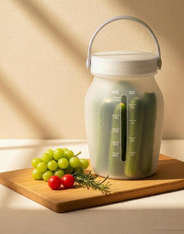 비프로젝트 바른락 실리콘 보관 밀폐용기 대용량 1500ml 손잡이형 1개입 착용컷