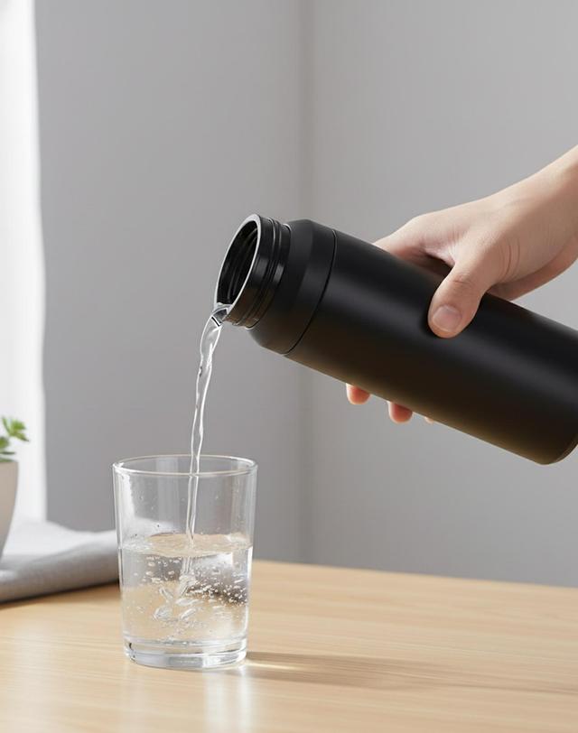 비프로젝트 바른락 핸디루프 보온 보냉 진공 텀블러 500ml(버건디) 착용컷