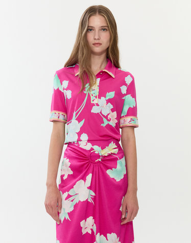 핑크 플라워 5부소매블라우스