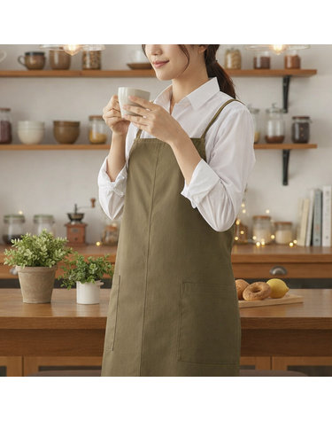 [샤이닝홈] 루나 헤더 순면 롱 방수 앞치마 카키