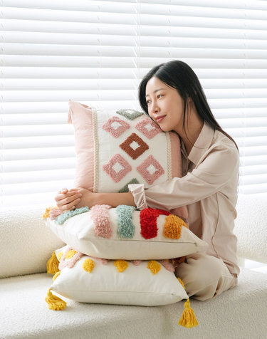 [샤이닝홈] 러프 소파 쿠션(솜포함) 45x45 레인핑크
