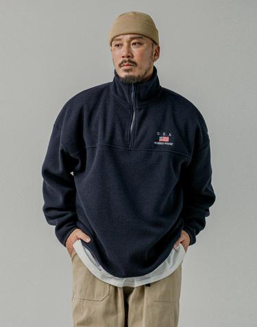 러기드하우스 : 더블 플리스 하프 집업 네이비