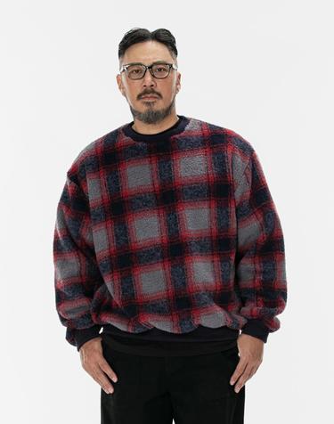 러기드하우스 : 웜 후리스 체크 맨투맨 레드