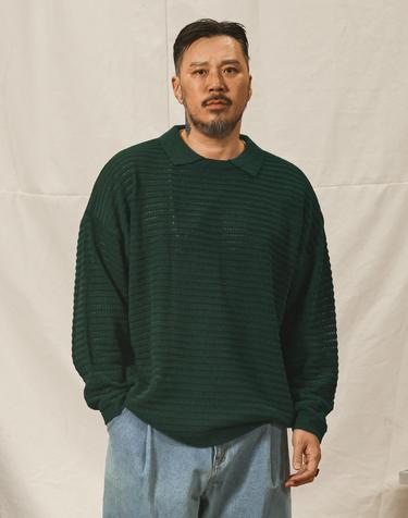 러기드하우스 : 쿨 텍스처 오버핏 카라 썸머 니트 그린