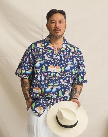 러기드하우스 : 드림가든 오픈카라 셔츠 네이비
