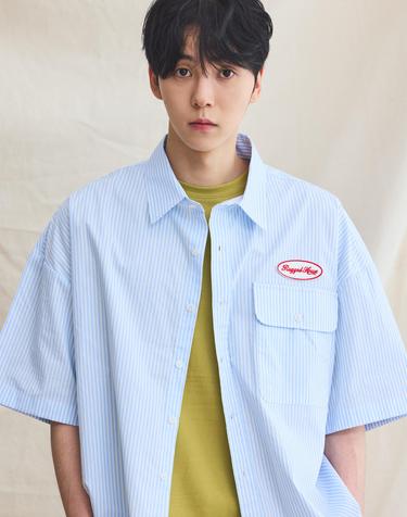러기드하우스 : 개러지 플랩 스트라이프 셔츠 스카이블루
