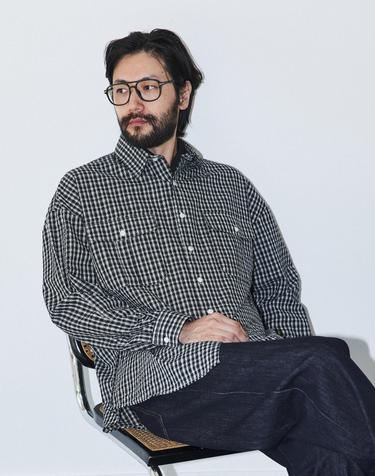 러기드하우스 : 크럼플 텍스처 체크 셔츠 블랙
