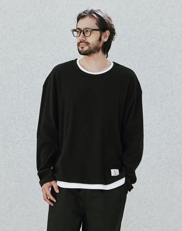 러기드하우스 : 와플 레이어드 라운드넥 롱슬리브 블랙