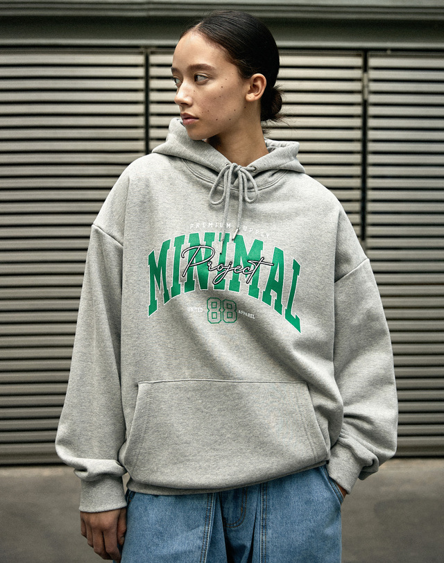 미니멀프로젝트 미니멀 아치로고 오버핏 후드 MHT122 / 5color W 착용컷