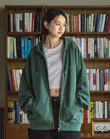 애플리케 아치로고 피그먼트 후드집업 MZT112 / 2color W